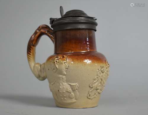 A Mid 19th Century Glazed Stoneware Pottery Pewter Mounted M...