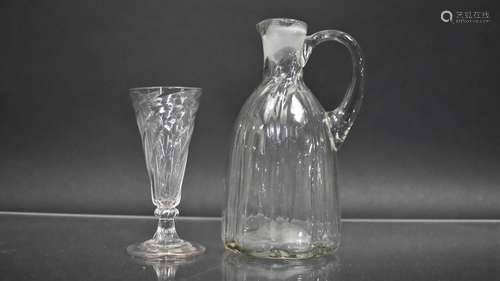 A Late 18th Century Rudimentary Ale Glass with Wrythen Conic...