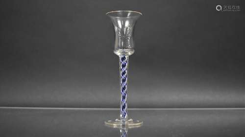 A Blue Air Twist Glass, Bell Bowl on a tall stem with transl...