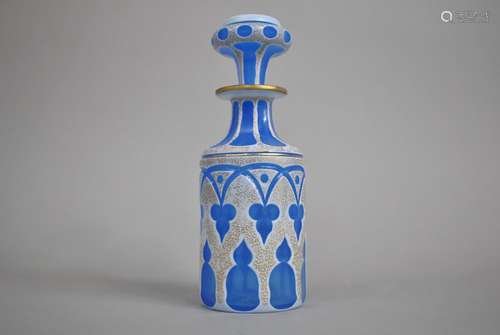 A Late 19th Century Blue Glass and White Overlaid Scent Bott...