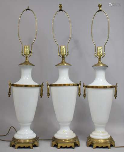 A Set of Three Large Italian Opaque Glass and Ormolu Table L...