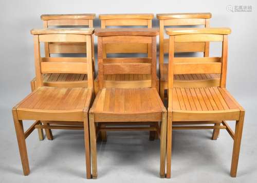 A Set of Six Solid Beech Chapel Chairs, Stamped with Crows F...