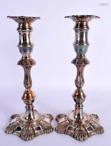 A PAIR OF EARLY 19TH CENTURY OLD SHEFFIELD PLATED CANDLESTIC...