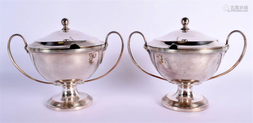A PAIR OF EARLY 19TH CENTURY OLD SHEFFIELD PLATED TUREENS AN...