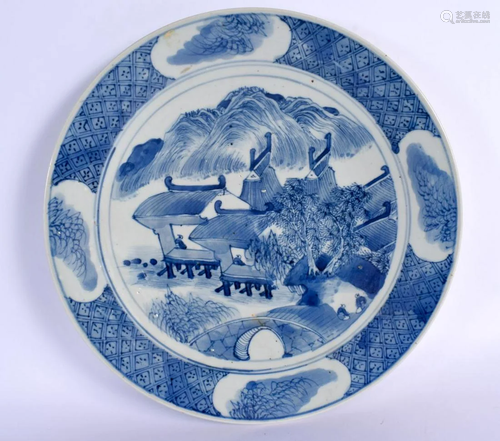 A LARGE 19TH CENTURY CHINESE BLUE AND WHITE PORCELAIN DISH Q...