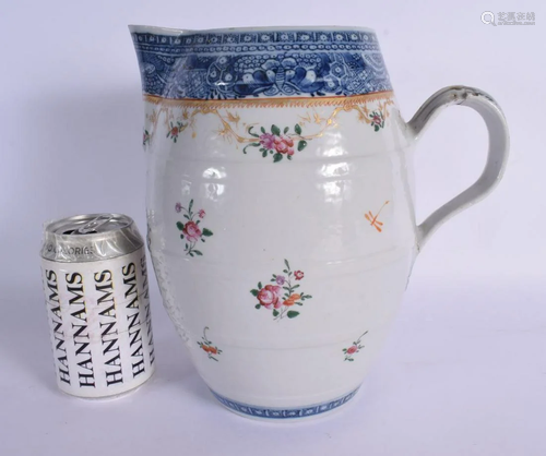 A LARGE 18TH CENTURY CHINESE EXPORT FAMILLE ROSE CIDER JUG Q...