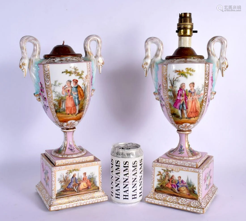 A PAIR OF 19TH CENTURY GERMAN TWIN HANDLED AUGUSTUS REX VASE...