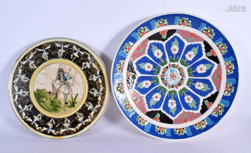 A TURKISH KUTAYAH POTTERY DISH together with an unusual Midd...