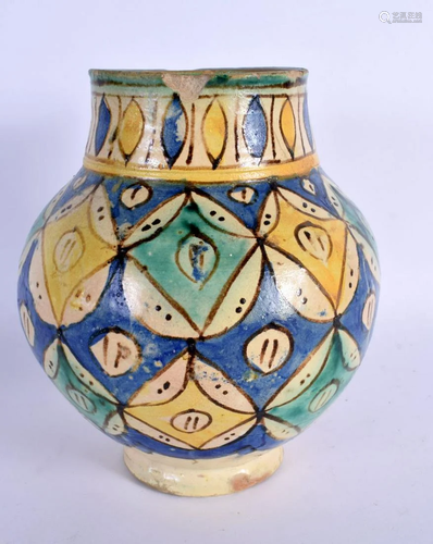 AN EARLY EUROPEAN FAIENCE MAJOLICA IZNIK TYPE POTTERY VASE p...