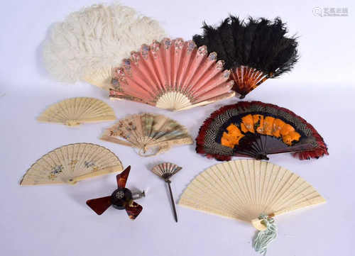 A COLLECTION OF VINTAGE FANS including bone faux tortoiseshe...