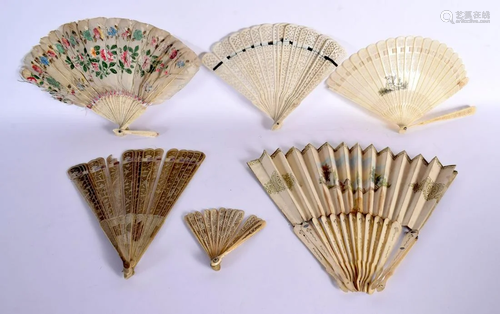 SIX ANTIQUE BONE FANS. (6)