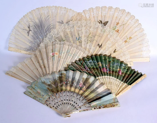 A LARGE PAIR OF ANTIQUE BONE FANS together with four others....