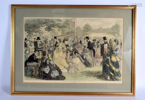 A FRAMED 19TH CENTURY ENGRAVING depicting The Garden Party a...