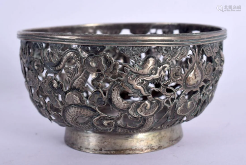 A SMALL 19TH CENTURY CHINESE EXPORT SILVER OPEN WORK BOWL by...