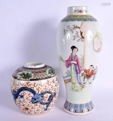 A CHINESE REPUBLICAN PERIOD FAMILLE ROSE VASE together with ...