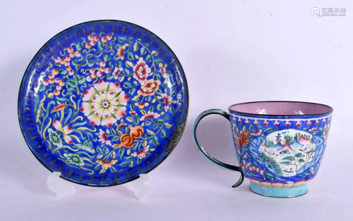 A 19TH CENTURY CHINESE CANTON ENAMEL CUP AND SAUCER Qing. 13...