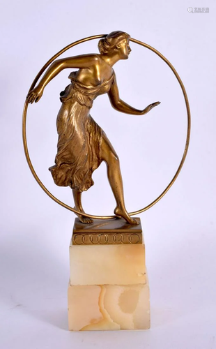 AN ART DECO BRONZE FIGURE OF A HOOP DANCER. 18 cm x 9 cm.