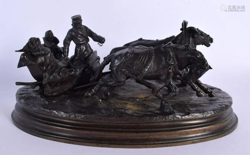 Russian School (19th Century) Bronze^ Troika group. 24 cm x ...