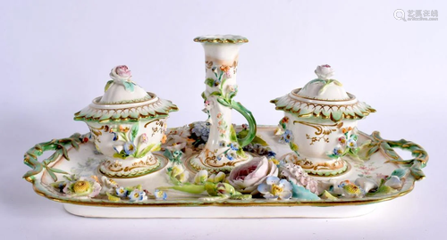 19TH CENTURY ENGLISH PORCELAIN INKSTAND OF COALBROOKDALE TYP...