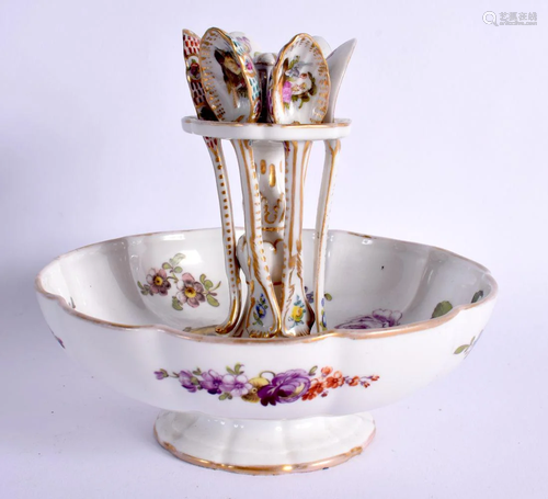 19TH CENTURY DRESDEN MINIATURE SPOON STAND THE SPOONS PAINTE...