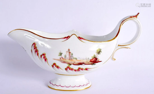 18TH CENTURY NIDEVILLER SAUCEBOAT PAINTED WITH A LANDSCAPEON...