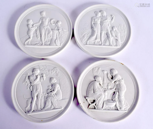 20TH CENTURY ROYAL COPENHAGEN SET OF FOUR BISCUIT PLAQUES MO...