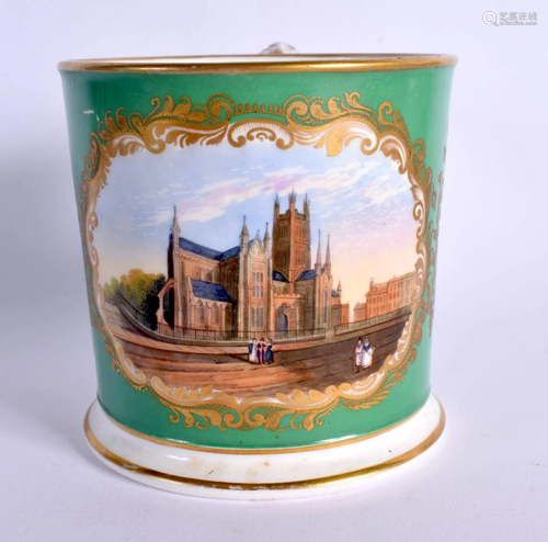 CHAMBERLAINS WORCESTER FINE MUG PAINTED WITH VIEW OF ‘WORCES...