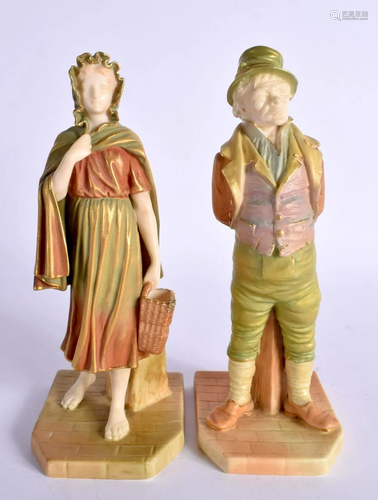 ROYAL WORCESTER FIGURES OF IRISHMAN (PADDY)AND IRISH GIRL (C...