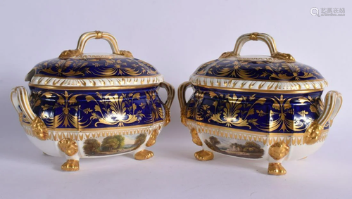 DERBY PAIR OF TUREENS AND COVERS ONE ENTITLED VIEW NEAR DERB...