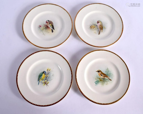 ROYAL WORCESTER SET OF FOUR SIDE PLATES PAINTED WITH BIRDS W...