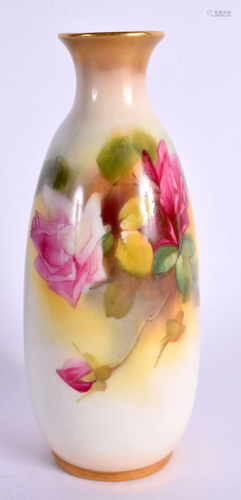 ROYAL WORCESTER VASE PAINTED WITH ROSES BY E. SPILSBURY SIGN...