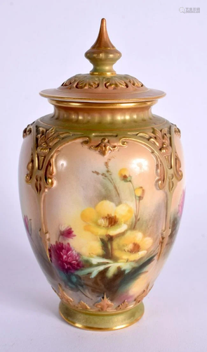 HADLEY WORCESTER VASE AND COVER PAINTED WITH FLOWERS IN FOUR...