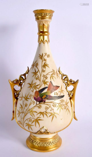 ROYAL WORCESTER TWO HANDLED VASE PAINTED WITH A MULTI COLOUR...