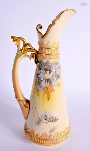 ROYAL WORCESTER EWER PAINTED IN RAISED ENAMELS WITH FLOWERS ...