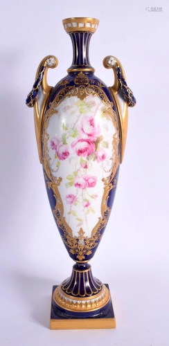 ROYAL WORCESTER TALL TWO HANDLED VASE PAINTED WITH ROSES IN ...