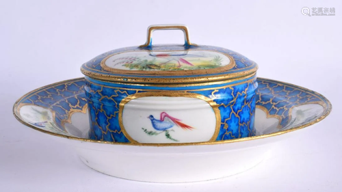 LATE 18TH CENTURY SEVRES BUTTER TUB AND COVER PAINTED IN WIT...