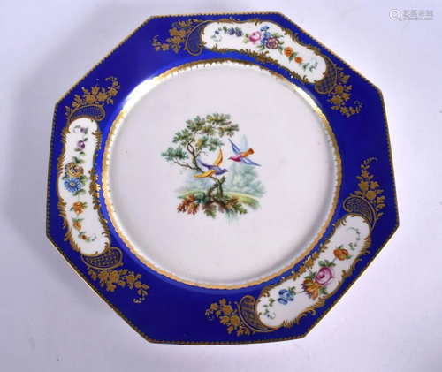 18TH CENTURY SEVRES PLATE PAINTED WITH BIRDS PROBABLY BY ALO...