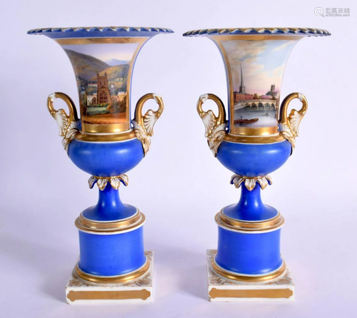 19TH CENTURY CHAMBERLAINS WORCESTER PAIR OF TWO HANDLED BLUE...