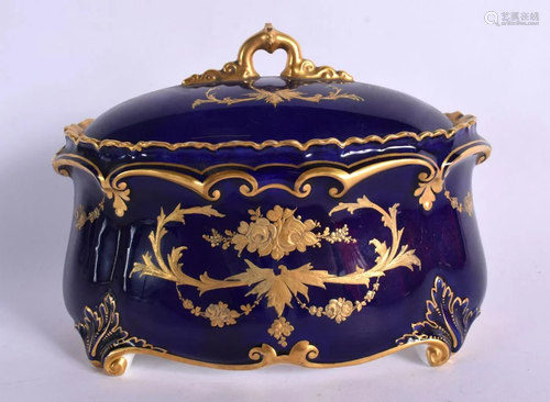 ROYAL CROWN DERBY VASE AND COVER WITH BLUE GROUND DECORATED ...