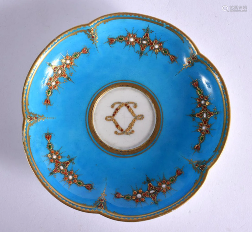 18TH CENTURY SEVRES SAUCER WITH TURQUOISE GROUND AND DENTIL ...