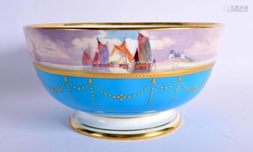 EARLY 20TH CENTURY MINTON BOWL WITH TURQUOISE BORDER PAINTED...