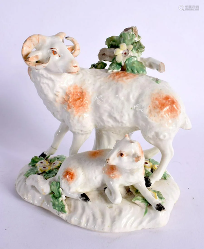 18TH CENTURY DERBY GROUP DEPICTING A RAM AND A LAMB. 13cm Hi...