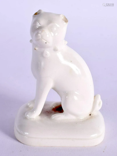 19TH CENTURY ENGLISH PORCELAIN PUG DOG IN WHITE GLAZE PROBAB...