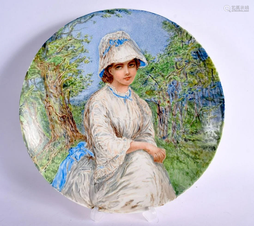 MINTON KENSINGTON GORE CIRCULAR PLAQUE PAINTED WITH A GIRL S...