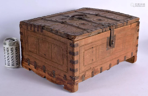 A LARGE 19TH CENTURY SCANDANAVIAN CARVED WOOD CASKET overlai...