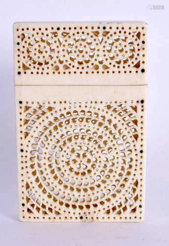 A 19TH CENTURY MIDDLE EASTERN CARVED BONE CARD CASE of open ...