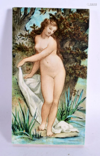 A RARE ART NOUVEAU FRENCH POTTERY ENAMELLED TILE by Theodore...