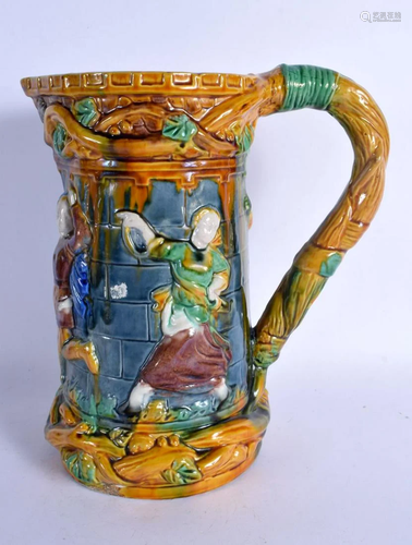 A LARGE 19TH CENTURY EUROPEAN MAJOLICA POTTERY PITCHER JUG d...