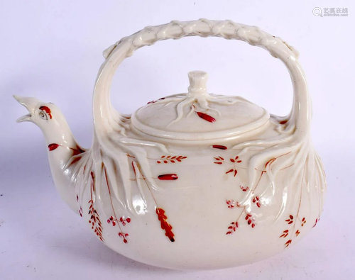 A RARE 19TH CENTURY IRISH BELEEK PORCELAIN TEAPOT AND COVER ...