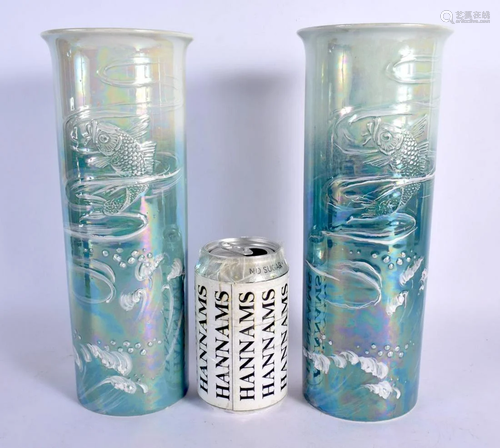 A RARE PAIR OF ART DECO SHELLEY LUSTRE FISH VASES designed b...